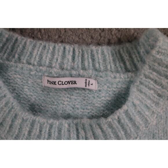 New Stitch Fix Pink Clover Sweater L Blue Ribbed Crew Neck Long Sleeve Pullover - Picture 4 of 6